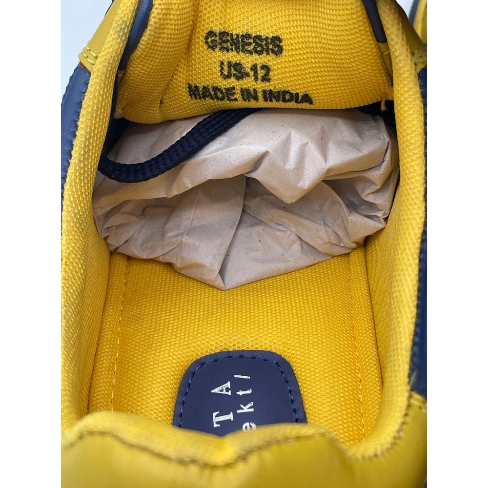 Nekta Genesis Mens Size 12 Navy Blue Yellow Leather Low Top Sneakers Shoes - Picture 8 of 8